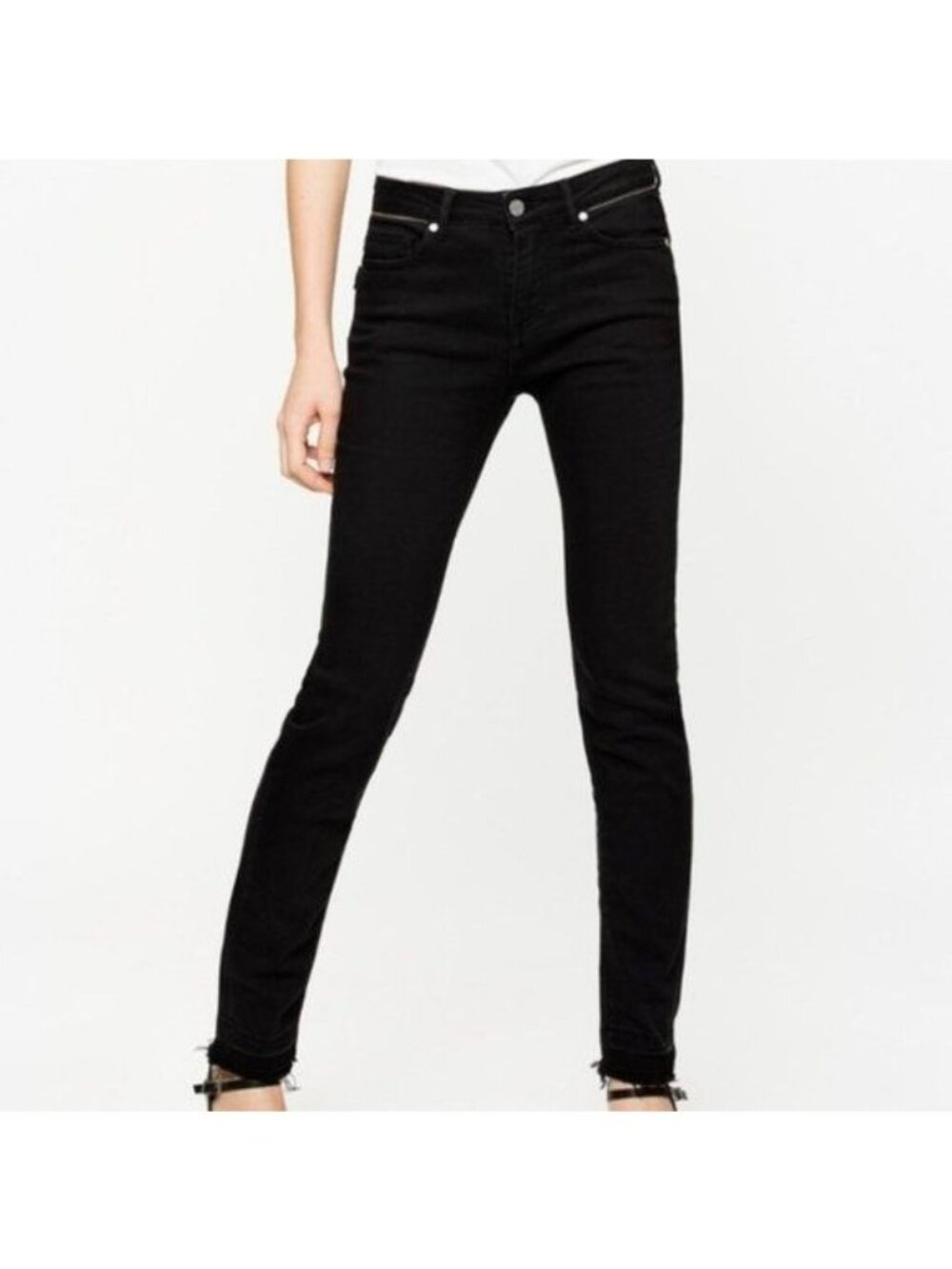 Zadig & Voltaire Eva Zip Jeans Skinny Jeans Raw Hem in Black Size 24 Goth Gothic